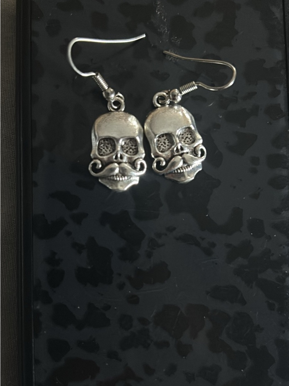 Silver Skull Mustache Dangle Earrings